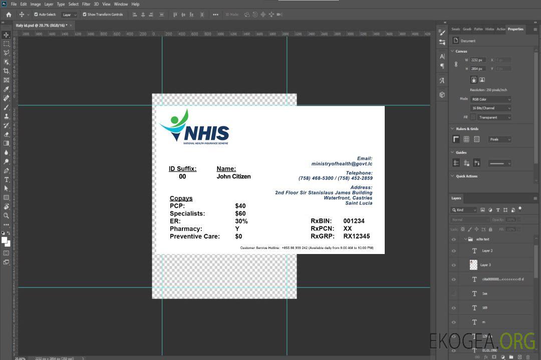 Carte d'assurance maladie de Sainte-Lucie template